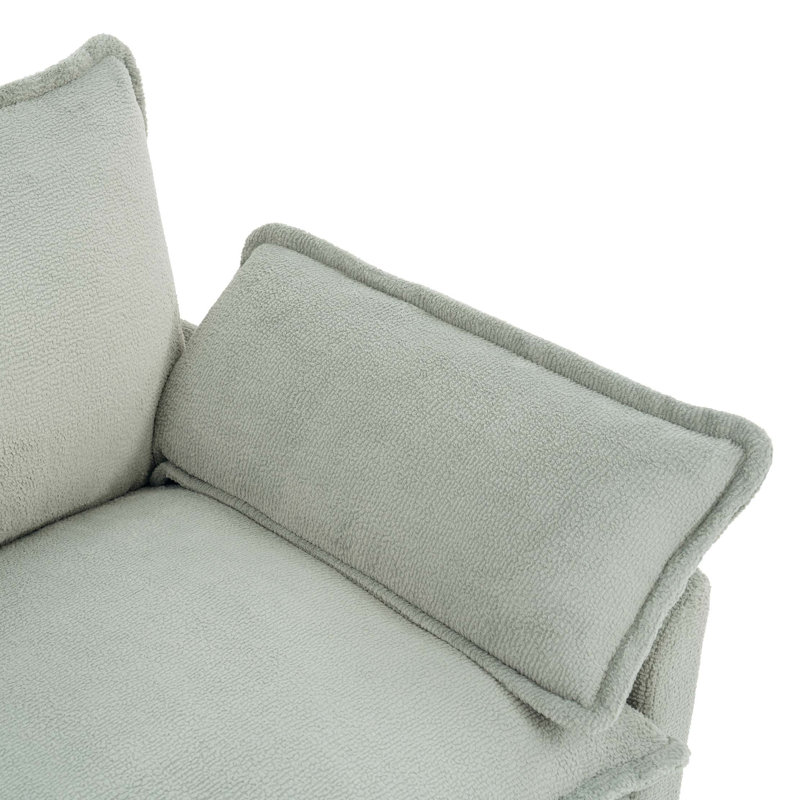 Canapé moderne à causeuse avec coussin double couche et poches de rangement latérales, Green Faux Fur