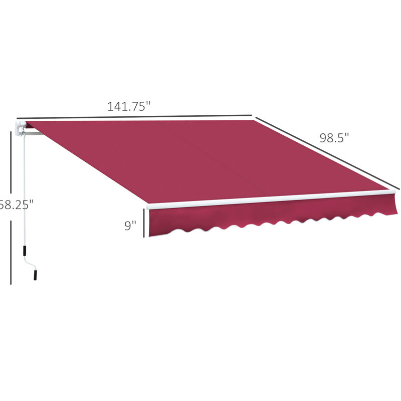 Auvent rétractable 12 po x 8 pi, abat-jour de patio avec poignée. 280 g / m² et eau - tissu, cadre en aluminium pour terrasse, balcon, cour. Auvent rouge rétractable, pont. Patio, cour,