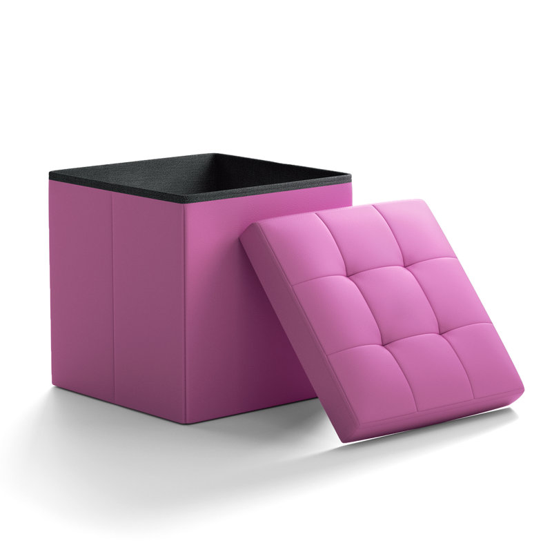 Repose-pieds de rangement en cuir de polyuréthane rembourré avec charnière de sécurité, banc de rangement avec capitonnage à boutons