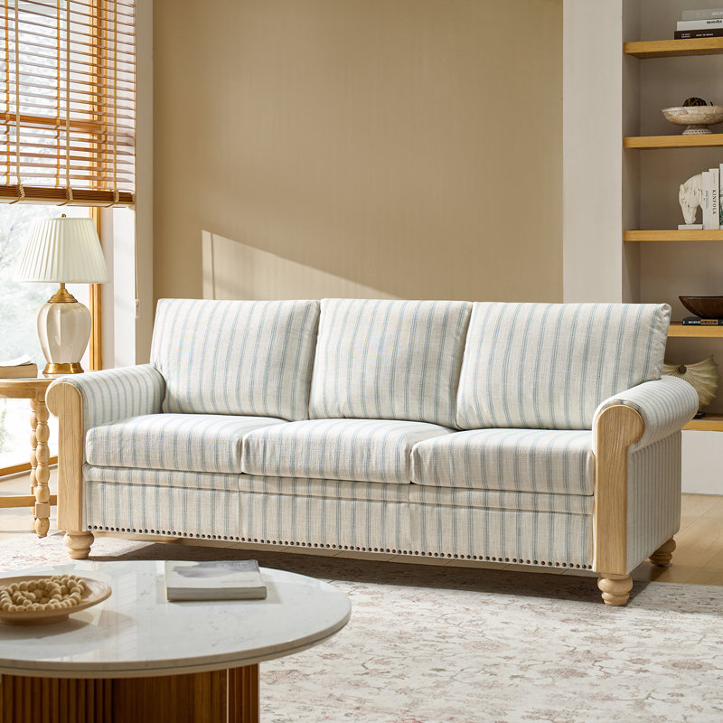 Canapé en tissu de lin l 81 po Terren, Bleu / Beige