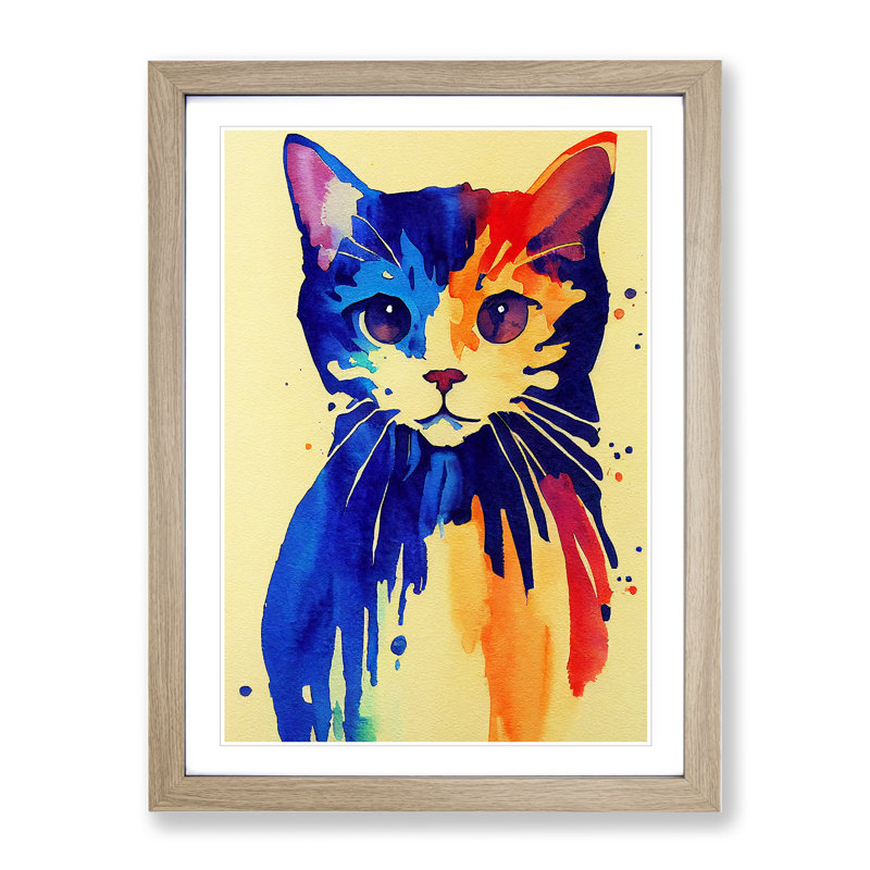 XV1022-5143X Kitten Cat 1 Piece Single Picture Frame Wall Art, 34cm H x 25cm W x 2cm D, Oak