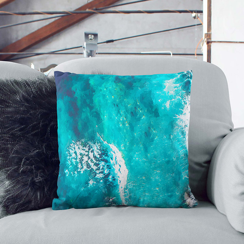 Surfing Waves Cushion with Filling, Black, 40cm H x 40cm W x 15cm D