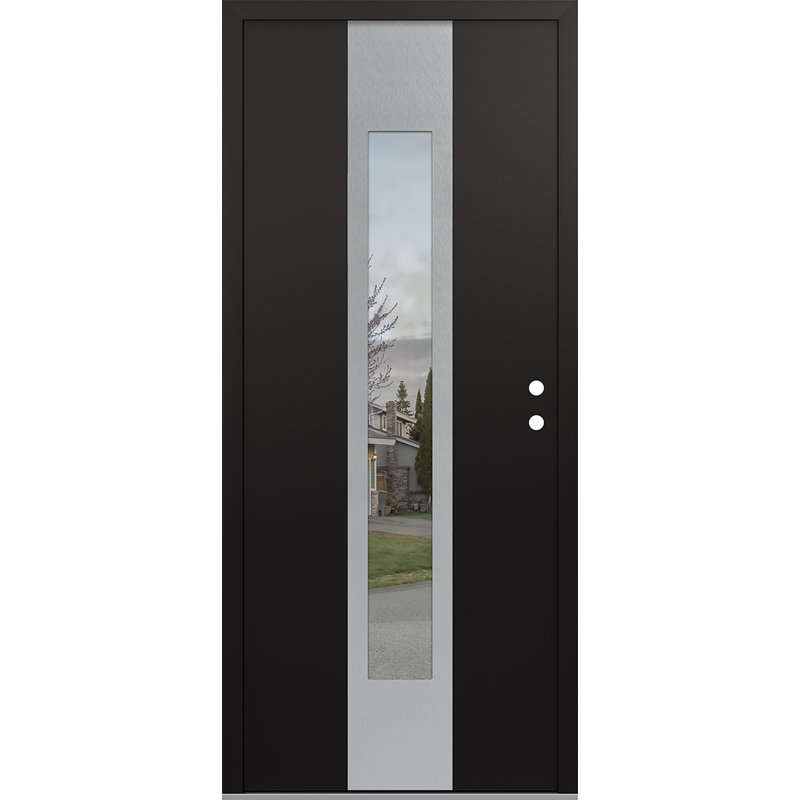 Porte d'entrée avant à panneau en acier argenté Diamond, Clair, Noir