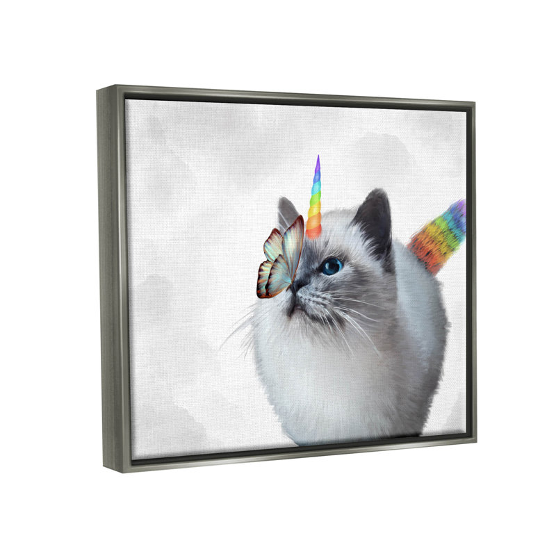 «Rainbow Unicorn Kitten Butterfly - Floater Frame», impression sur toile, H 17 po x l 21 po x P 1,7 po