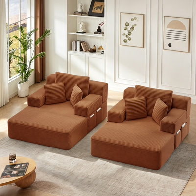 Ensemble de méridienne 2 pièces luxueux en velours côtelé, canapé-lit convertible 2 en 1 avec coussins et pochette de rangement