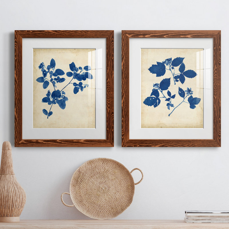 Toile encadrée Indigo Leaf Study, H 20 po x l 17 po x P 1 po, Papier avec cadre érable, Blanc