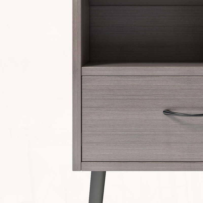 Ensemble de 2 tables de chevet modernes avec tiroir de rangement et tablette ouverte en bois, chêne gris, Gris