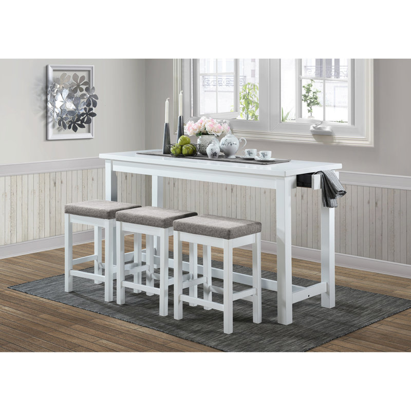 Ensemble de salle à manger à hauteur de comptoir 4 pièces - Tabourets blancs en bois inclus
