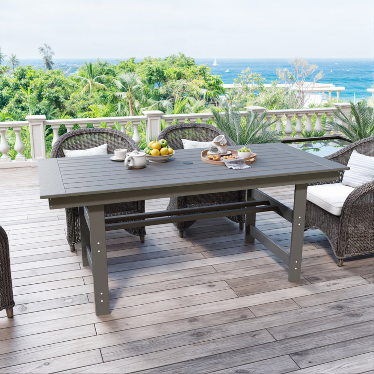 6-Person Outdoor Rectangular Patio Dining Table With Umbrella Hole, All-Weather Resistance