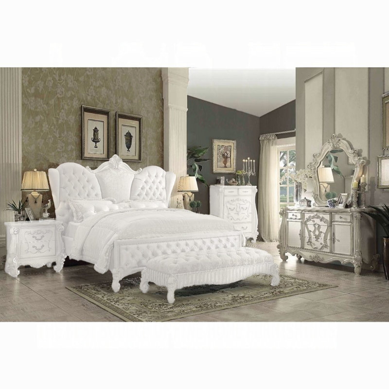 Commode combinée 5 tiroirs avec miroir Emele, Blanc os