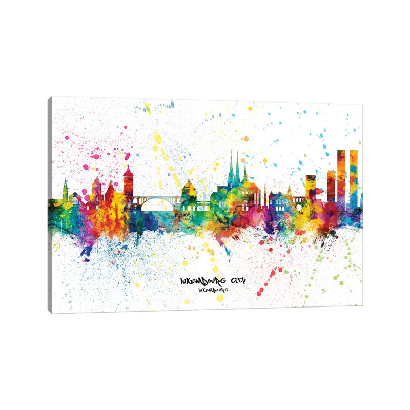 Luxembourg City Skyline Splash by Michael Tompsett - 1 Piece Wrapped Canvas Wall Art, 101.6 cm H x 66.04 cm W x 1.91 cm D