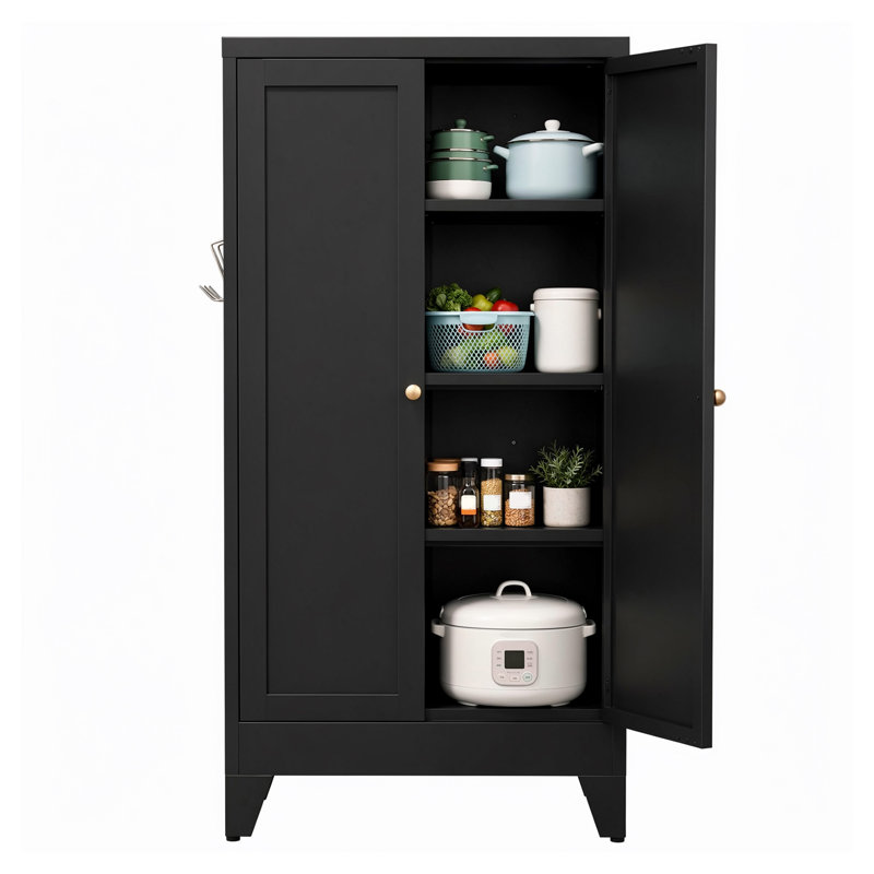 Armoire de cuisine 47,3 po en métal noir avec tablettes réglables