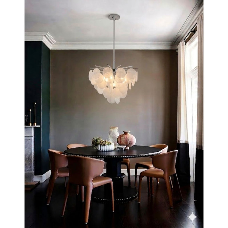 Transitional 7-Light Hanging Glass Chandelier, Chrome
