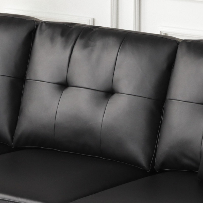 Canapé modulaire réversible en PVC l 74 po Sorenza avec lumière DEL, port USB, garniture cloutée, coussins décoratifs, coussin touffeté