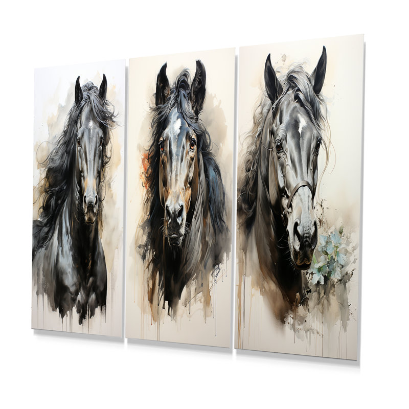 Minimalist Black Horse Beauty I - Horse Metal Wall Art Living Room Set Of 3, 28" H x 36" W