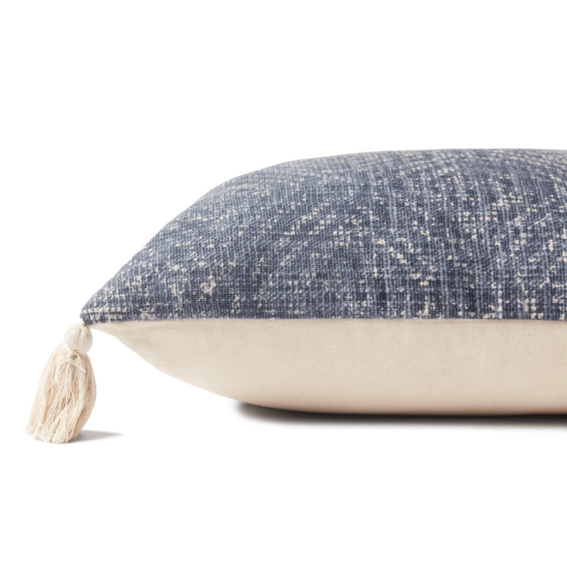 Dark Blue Embroidered Cotton Square Pillow with Tassels