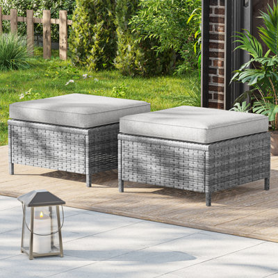 2 Piece Rattan Patio Ottoman with All Weather Wicker