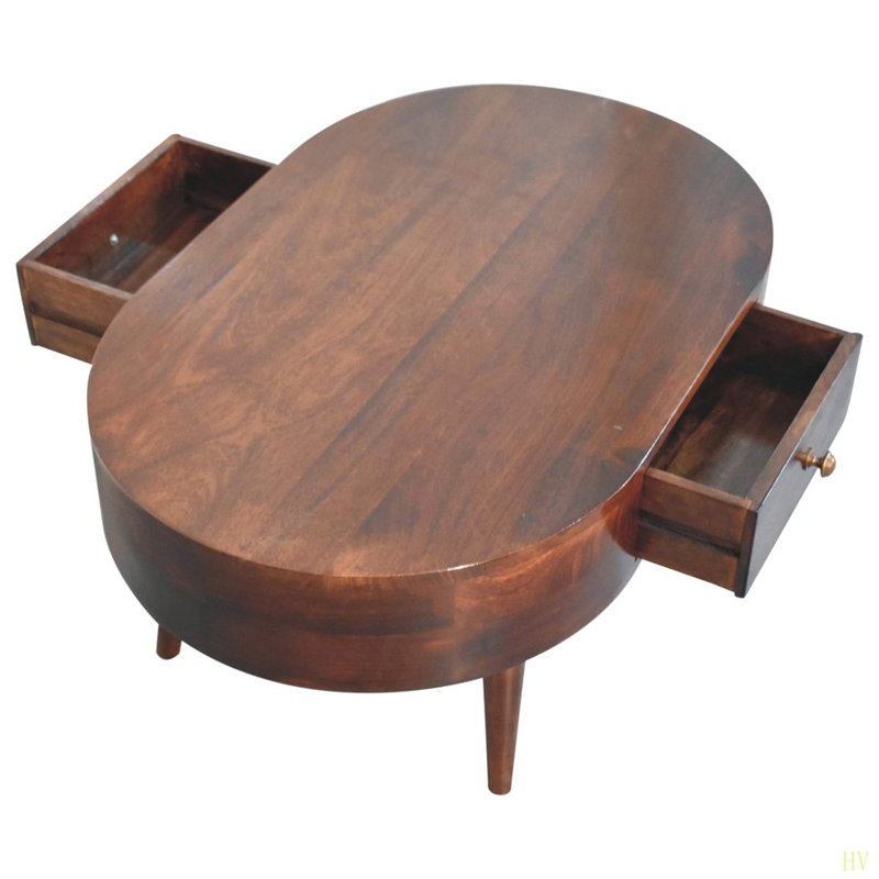 Solid Wood California  Rounded Coffee Table, 15.83" H x 33.53" L x 21.61" W