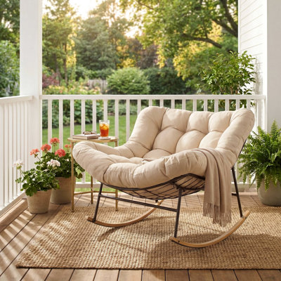 Chaise berçante d'extérieur surdimensionnée Papasan avec coussin épais