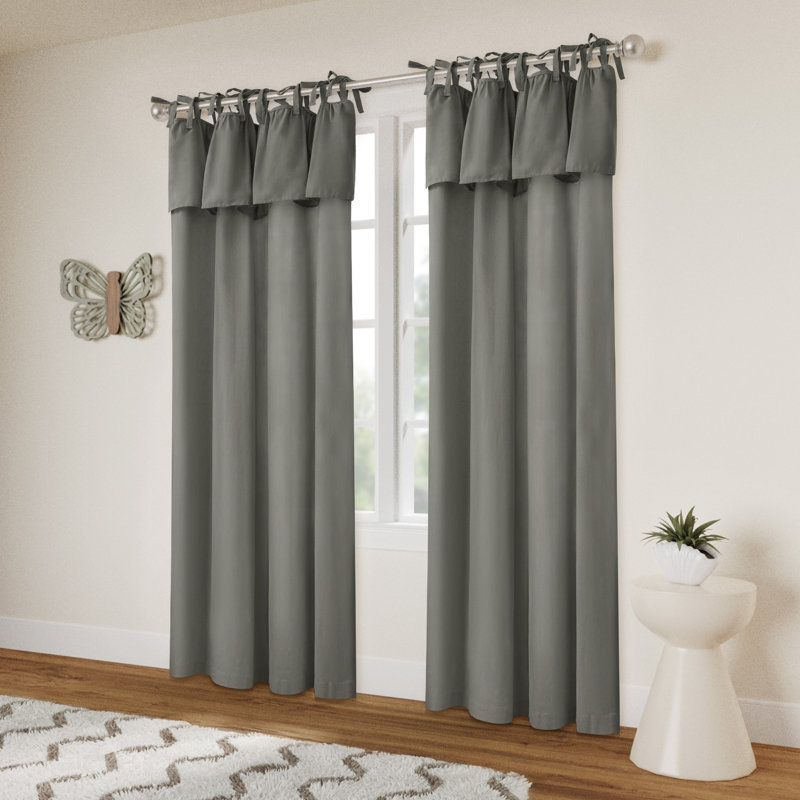 Recycled Cotton Blend Ruffle Tie-Top Curtain Pair, 52" W x 63" L, Dark Gray