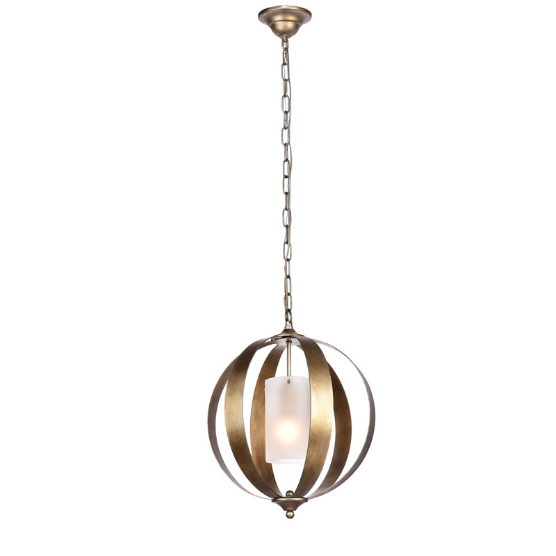 Luminaire suspendu sphérique unique à 1 lumière Aldana, Argent rétro