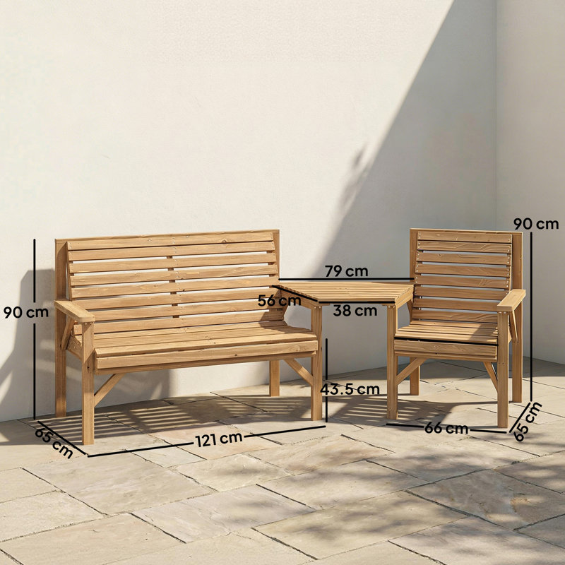 Outsunny 3 Piece Wooden Garden Furniture Set Embossed Finish, Natural Wood