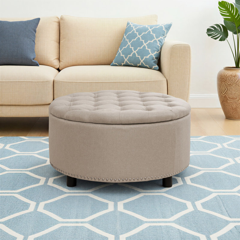 Alessandro Fabric Upholstered Storage Ottoman, Beige Polyester Blend