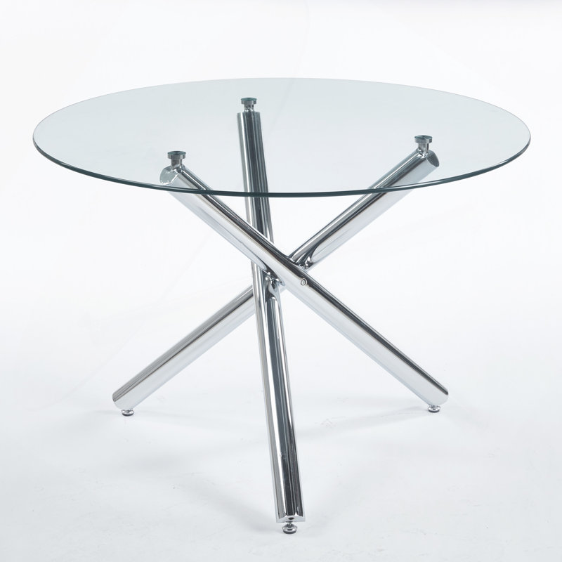 Table de salle à manger avec pieds en métal et verre, table de cuisine moderne pour le salon, 110 x 110 x 75 cm