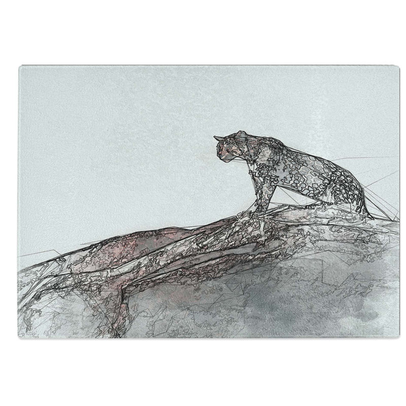 Glass Leopard Upon The Rock in Abstract Chopping Board, 39 cm W x 28.5 cm L
