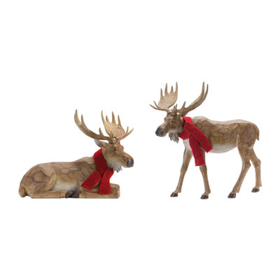 Orignal d'hiver sculpté avec écharpe (ensemble de 2)