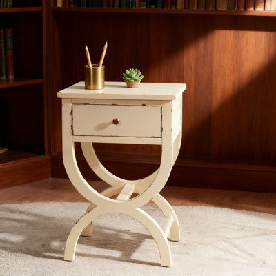 Table d'appoint vintage rétro avec tiroir, finition vieillie, bois de peuplier massif pour le salon, la chambre à coucher ou le bureau