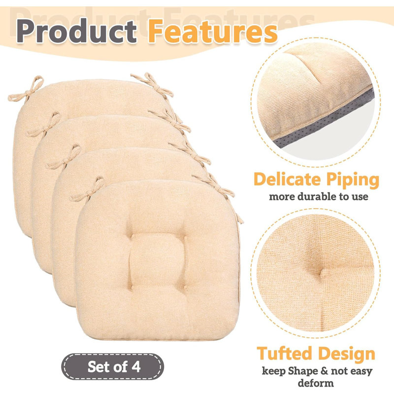 Set Of 4 Dining Chair Cushions Beige