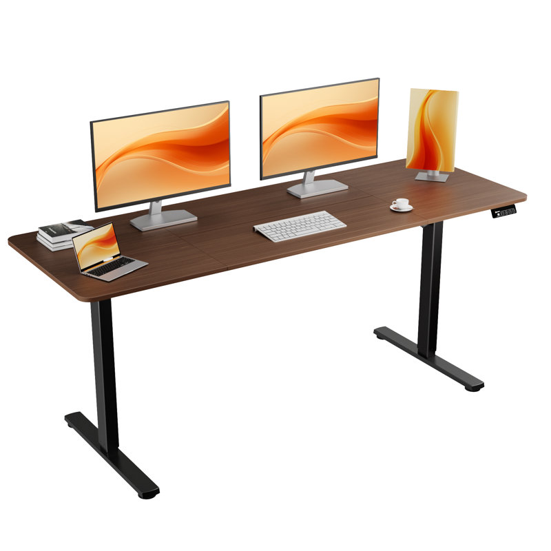 ERGOMAKER Electric Standing Desk，Height Adjustable Desk，55 x 23.6 Inches，with Splice Board，Child Lock & Memory Function,Walnut