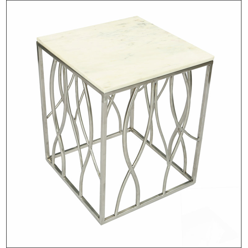 Table de bout carrée en marbre Kameral avec base en acier inoxydable
