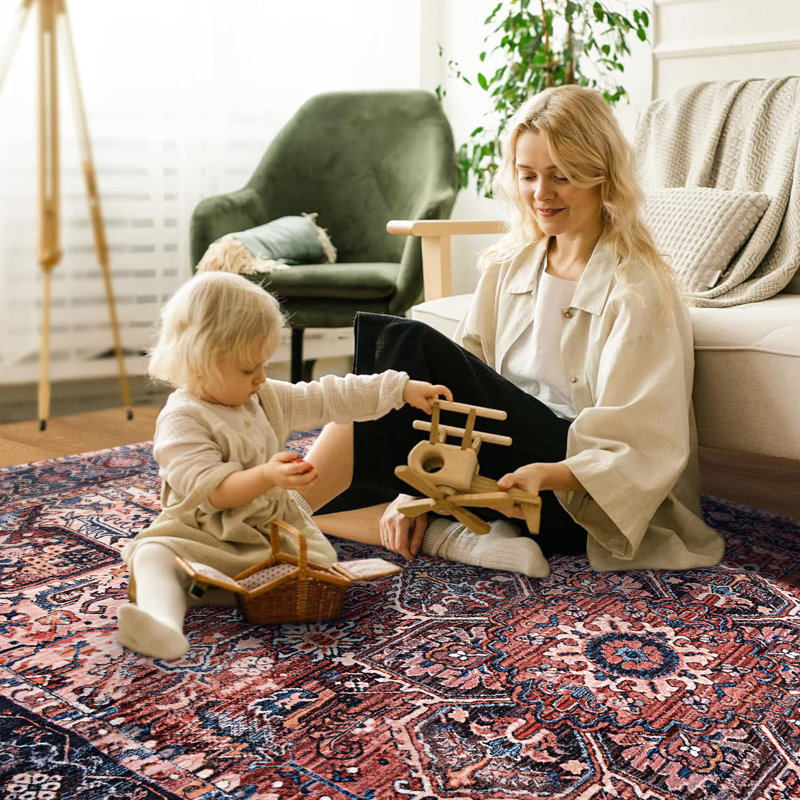 Fillender Washable Soft Vintage Rug Fashion Floral Rug For Living Room Dorm Decor, Rectangle 5' x 7'1"