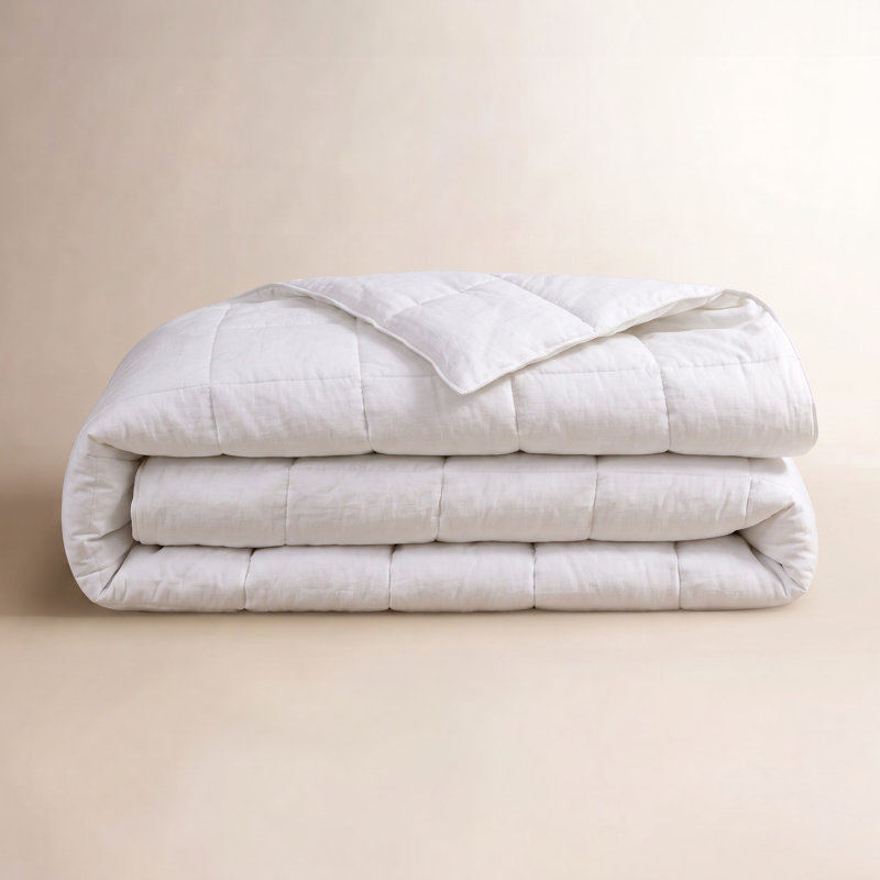 French Linen Box Stitch Quilt, Twin Quilt, White