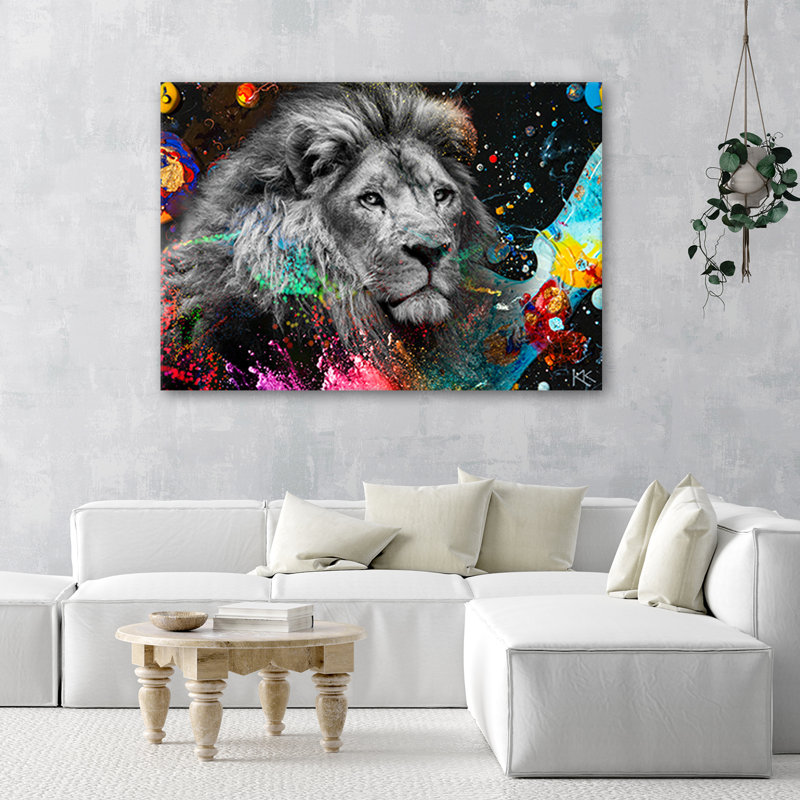 Lion On A Colourful Background - Wrapped Canvas Print