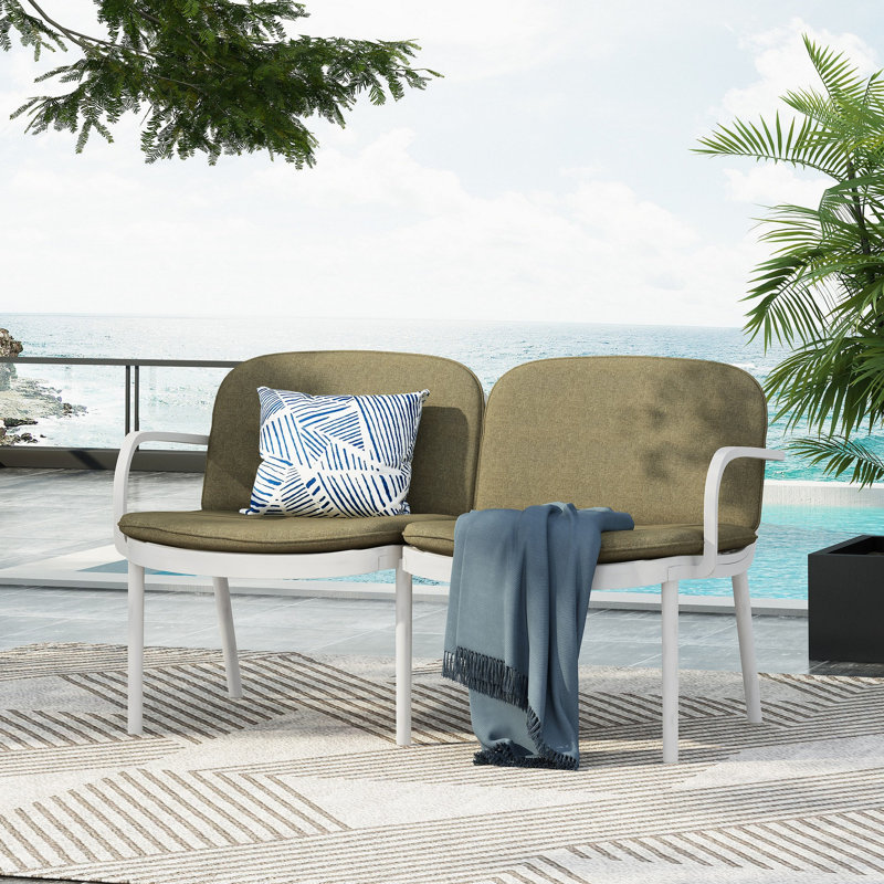 Causeuse d'extérieur en PP Luna, structure blanche avec coussin vert Luna, Coussin vert / cadre blanc