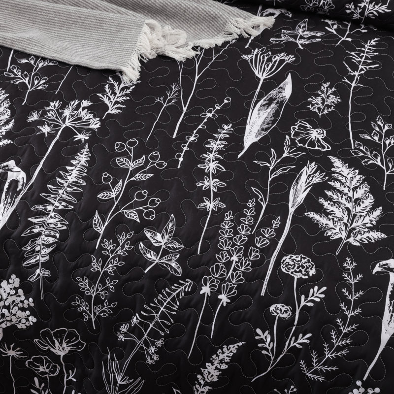 Ensemble de literie en microfibre avec 2 taies d'oreiller Garden, Queen, Black