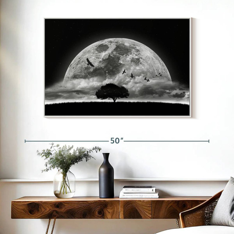 Lune fantastique, Cadre flottant blanc, 40 po x 27 po