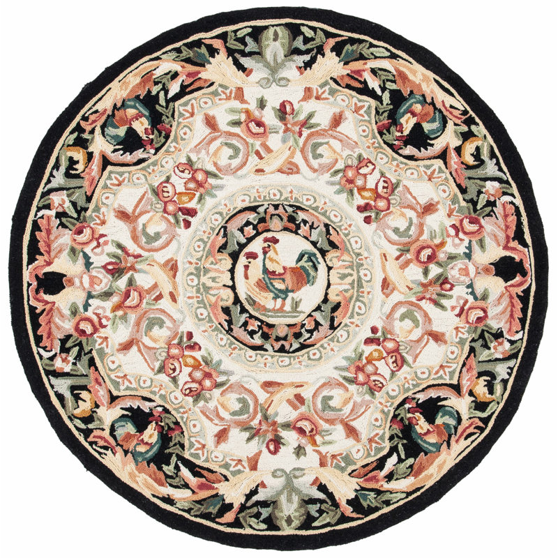 Kinchen Hand Hooked Wool Floral Rug, Runner 2'6" x 12'