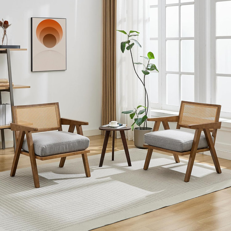 Upholstered Accent Chair, Brown, Grey Linen
