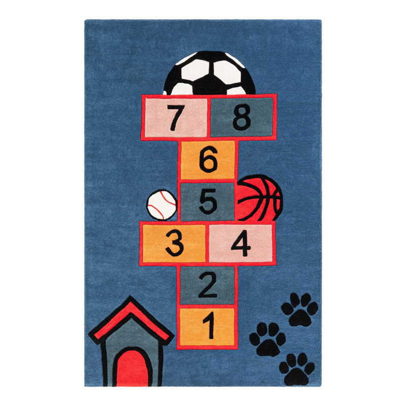 Unique Loom Hopscotch Playtime Kids Wool Rug, Rectangle 5'1" x 8'