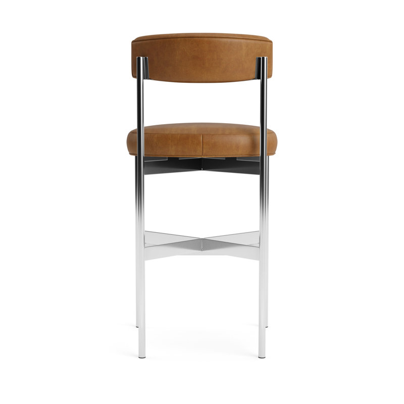 Remy Leather Bar Stool, Polished Stainless Steel, Bedford - Saddle, Bar Stool (31” Seat Height)