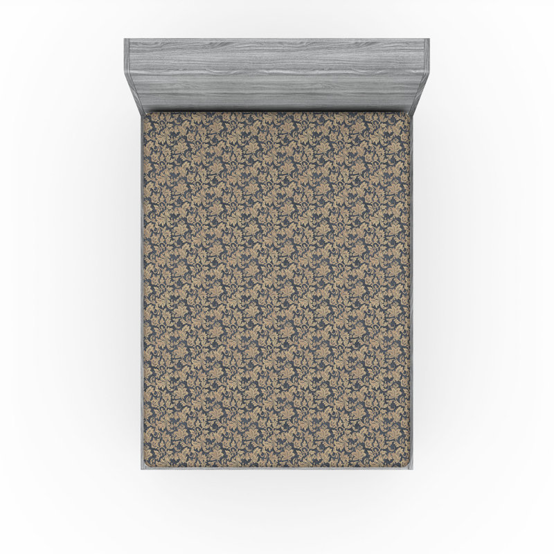 Drap-housse Ambesonne, Gris, bleu sarcelle, beige / floral, Drap-housse très grand californien