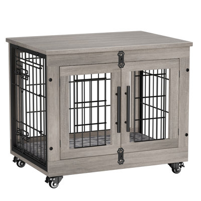 Mobilier de caisse pour chien Dyako, table de bout latérale, chenil Mordern, cage pour chien en bois robuste, niche pour chien, table de bout intérieure, table de chevet, avec coussin et roues, double porte, clôture en fer de 3 mm à 5 mm (dia)