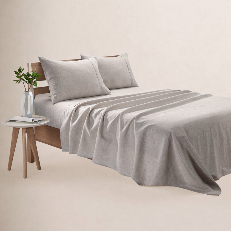 Stone Washed Pure Linen Sheet Set, Fitted Sheet 16" Pocket, King, Natural