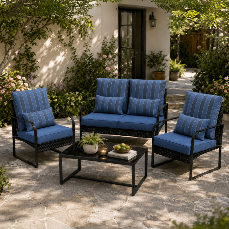 Ensemble de coussins de siège d'extérieur, Rayures bleues, L 24 po x P 24 po
