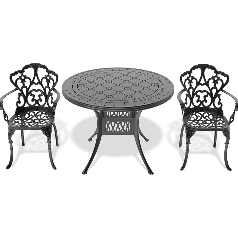 Black Aluminium Patio Chairs And Table - Ergonomic, Cushion Included, Space Saving Cast Aluminum Dining Black, Cushions, Long-Lasting Durability