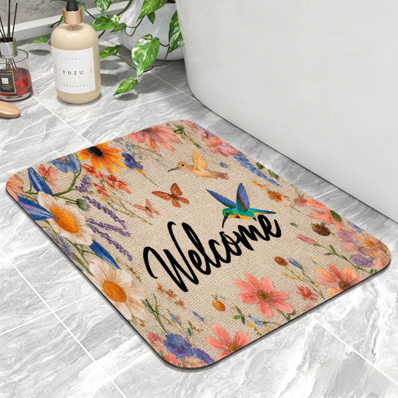 Tapis d'entrée antidérapant 24 x 36 - Fleurs sauvages et colibris